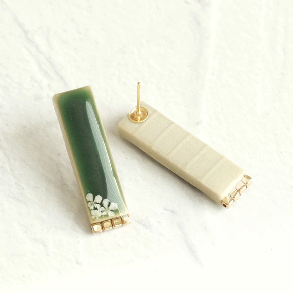 Green Earrings Mino Yaki Tiles