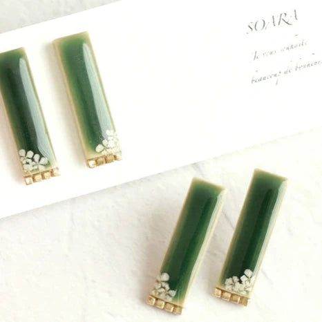 Green Earrings Mino Yaki Tiles